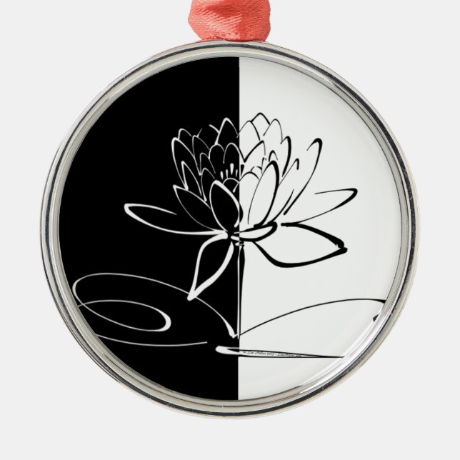 Yin Yang Black White Lotus Blossom Metal Tree Decoration (Front)