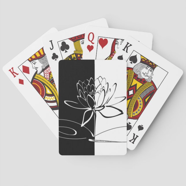 Yin Yang Black White Lotus Blossom Playing Cards (Back)