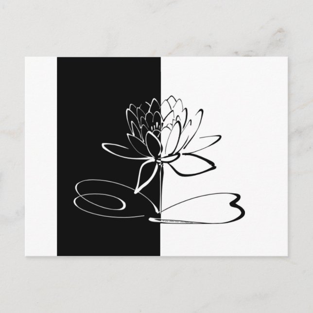 Yin Yang Black White Lotus Blossom Postcard (Front)