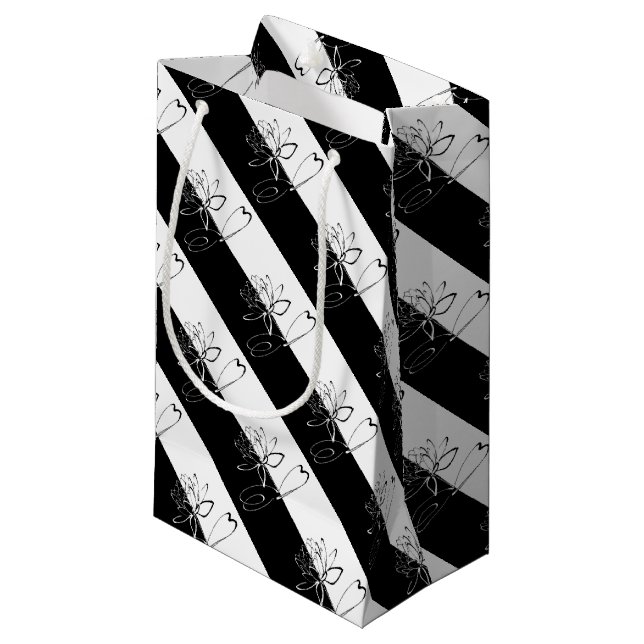 Yin Yang Black White Lotus Blossom Small Gift Bag (Front Angled)