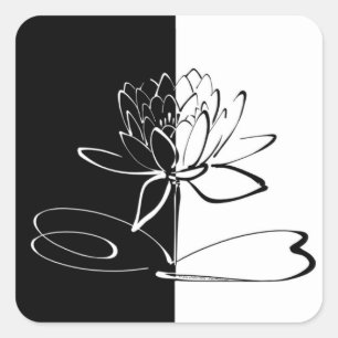 Yin Yang Black White Lotus Blossom Square Sticker