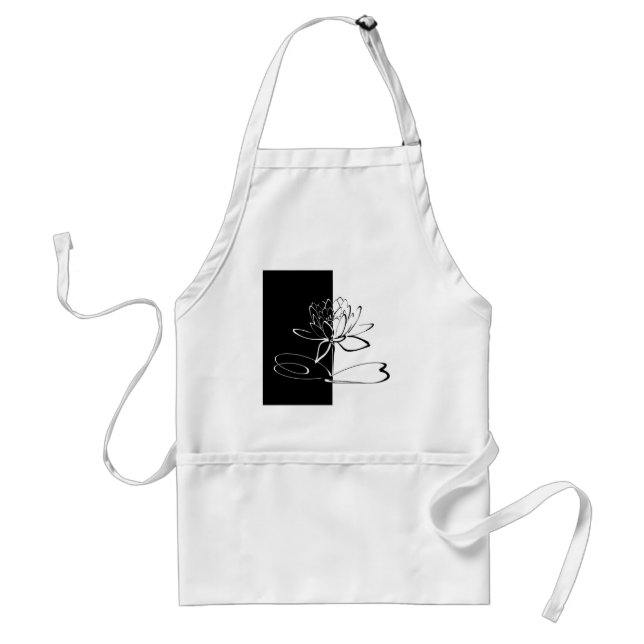 Yin Yang Black White Lotus Blossom Standard Apron (Front)