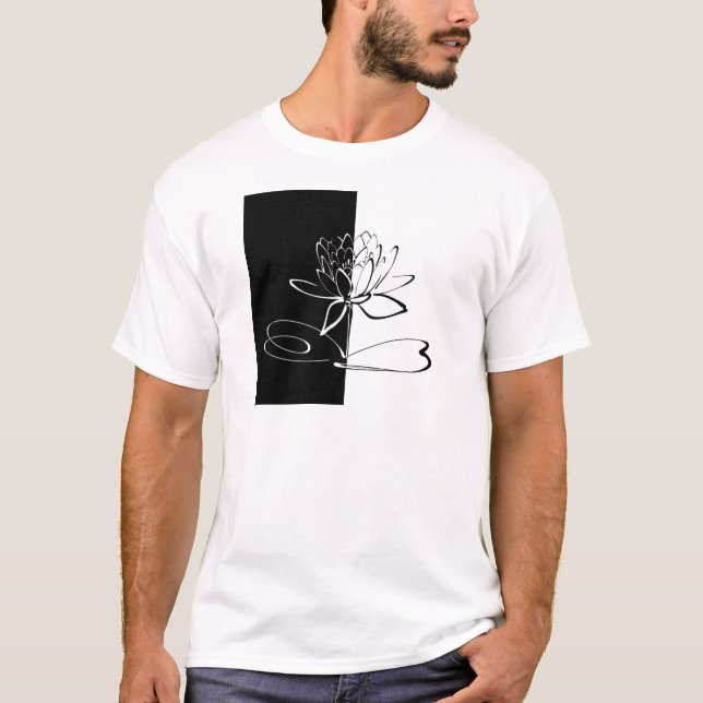 Yin Yang Black White Lotus Blossom T-Shirt (Front)