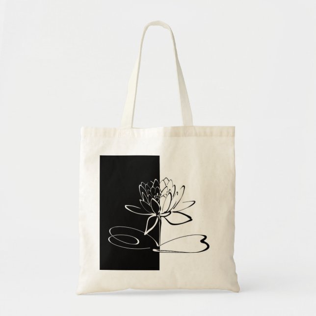 Yin Yang Black White Lotus Blossom Tote Bag (Front)