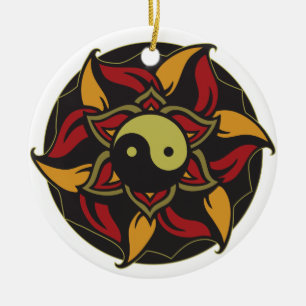 Yin Yang Blooming Lotus Ceramic Tree Decoration