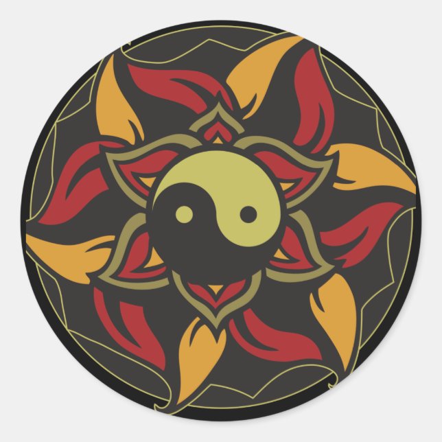 Yin Yang Blooming Lotus Classic Round Sticker (Front)