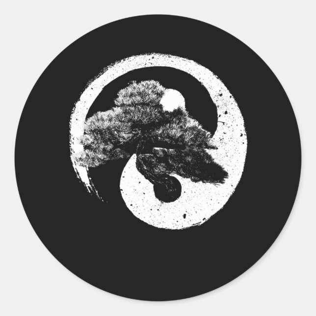 Yin Yang Bonsai Tree Buddhist Zen Japanese Classic Round Sticker (Front)