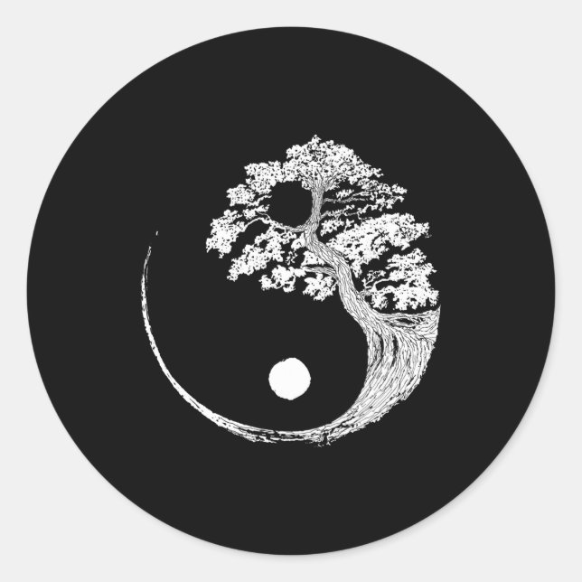 Yin Yang Bonsai Tree Japanese Buddhist Zen Classic Round Sticker (Front)