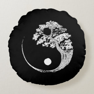 Yin Yang Bonsai Tree Japanese Buddhist Zen Round Cushion