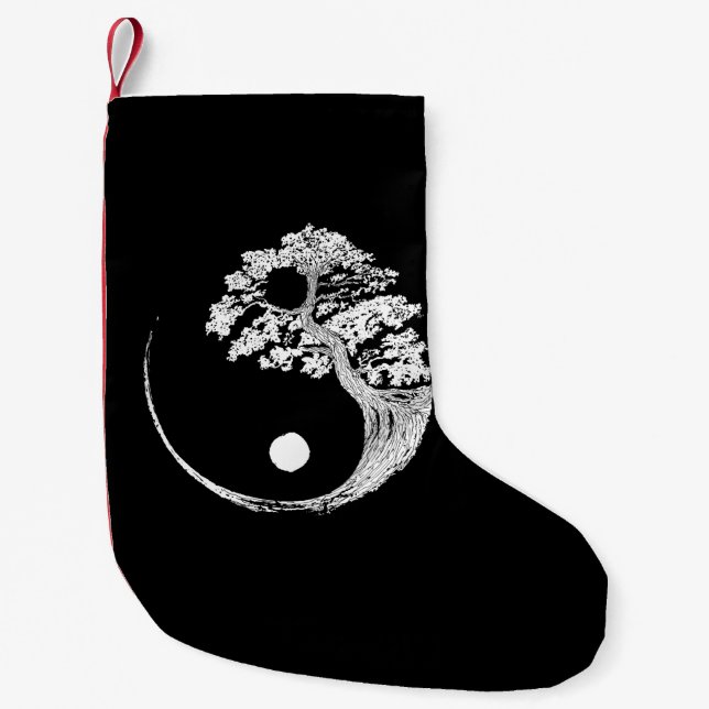 Yin Yang Bonsai Tree Japanese Buddhist Zen Small Christmas Stocking (Front)