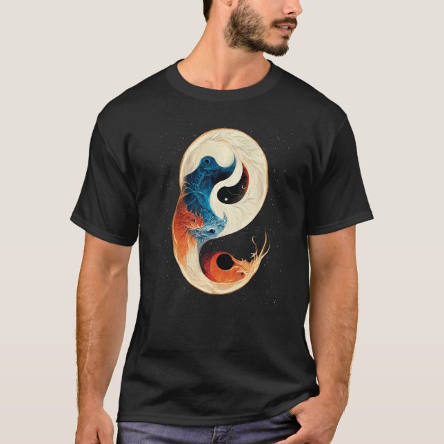 Yin Yang Born Of Fire and Ice Dragons T-Shirt (Front)