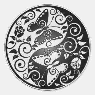 Yin Yang Butterflies Classic Round Sticker