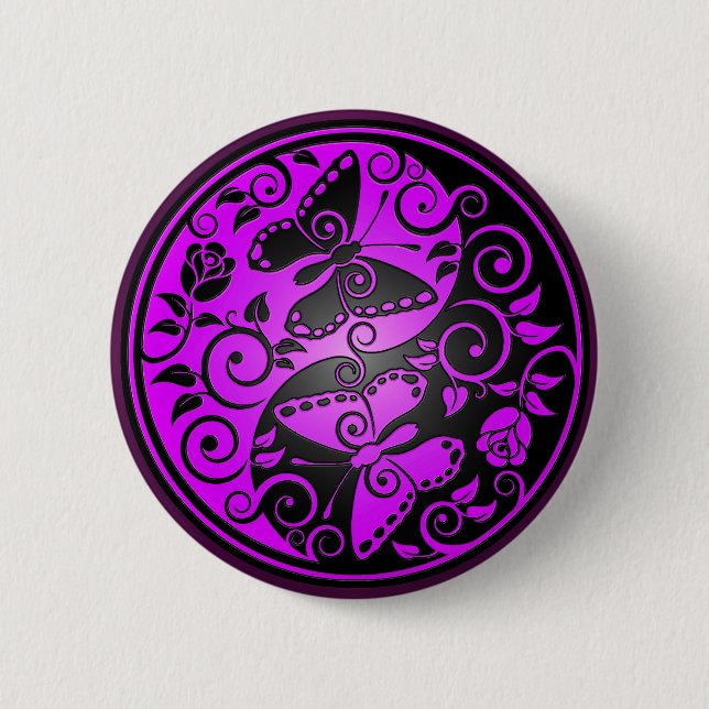 Yin Yang Butterflies, purple & black 6 Cm Round Badge (Front)