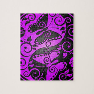Yin Yang Butterflies, purple & black Jigsaw Puzzle