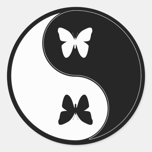 Yin Yang Butterfly Classic Round Sticker (Front)