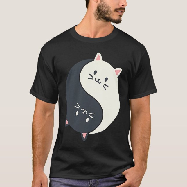 Yin Yang Cat Animal Feline Yin Black Cat Yang Whit T-Shirt (Front)
