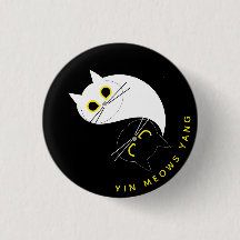 Yin Yang Cat Badge – Zen & Sass Black & White Pin