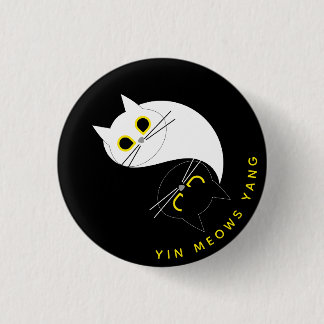 Yin Yang Cat Badge – Zen & Sass Black & White Pin