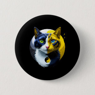 Yin Yang Cat Dual Yoga Spiritual Kitten Gift Mum K 6 Cm Round Badge