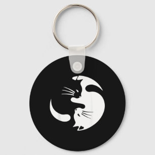 Yin Yang Cat Symbol Cute Black And White Cat Kitty Key Ring