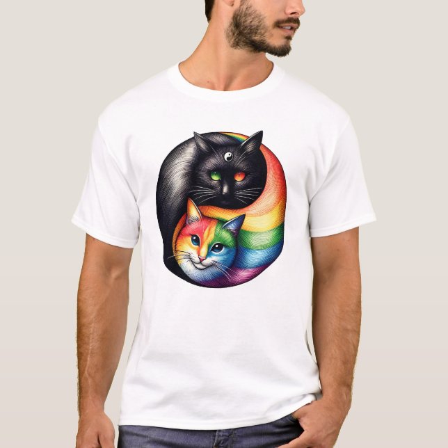 Yin Yang Cat Transgender Pride LGBT Gay Lesbian 2 T-Shirt (Front)