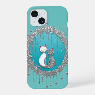 Yin Yang Cats Symbol Turquoise Spiritual Texture iPhone 15 Case