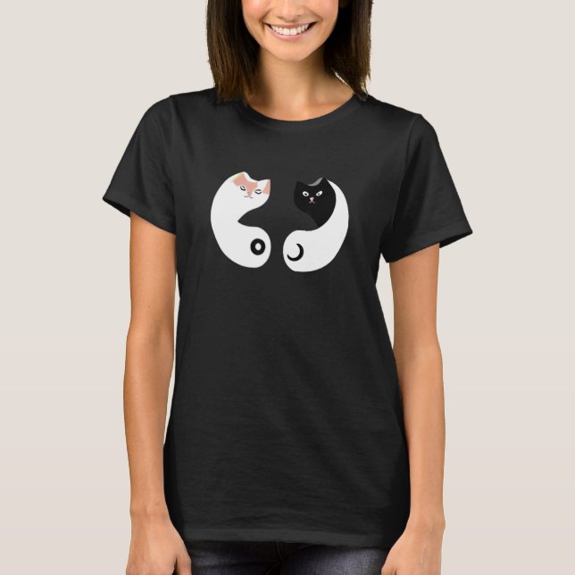 Yin Yang Cats White Black Eastern Philosophy Duali T-Shirt (Front)