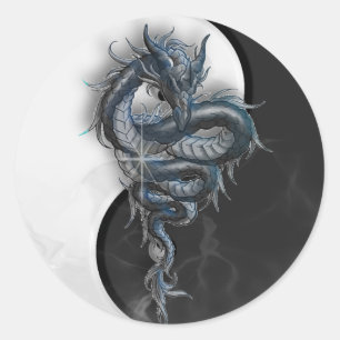 Yin Yang Chinese Dragon Round Stickers