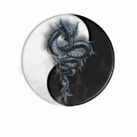 Yin Yang Chinese Dragon Sculpture Photo Sculpture Key Ring<br><div class="desc">The design on this Sculpture is a blue chinese dragon backed by a black and white Yin Yang symbol. A small amount of smoke rises from the base of the Yin Yang emblem.  This celestial creature,  the Chinese dragon is strong,  adventurous and outgoing.  It's energy is typically yang.</div>