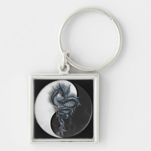 Yin Yang Chinese Dragon Square Key Ring