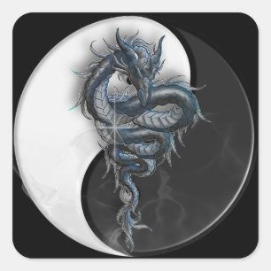 Yin Yang Chinese Dragon Square Stickers