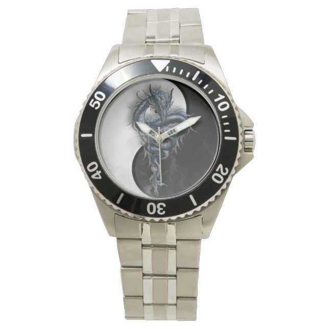 Yin Yang Chinese Dragon Stainless Steeel Watch (Front)