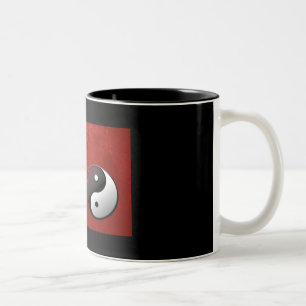 Yin Yang chinese symbol on red background Two-Tone Coffee Mug