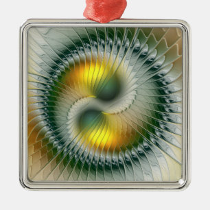 Yin Yang Christmas Colors Abstract Fractal Art Metal Tree Decoration