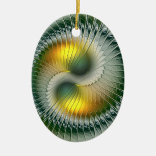 Yin Yang Christmas Colours Abstract Fractal Art Ceramic Tree Decoration