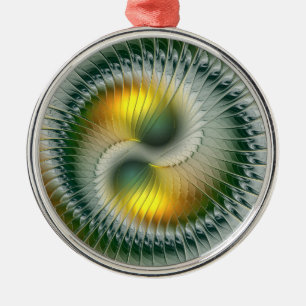 Yin Yang Christmas Colours Abstract Fractal Art Metal Tree Decoration