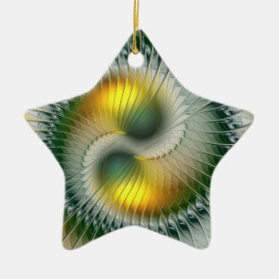 Yin Yang Christmas Colours Abstract Fractal Star Ceramic Tree Decoration