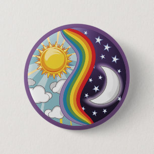 Yin Yang Circle day night rainbow sun moon 6 Cm Round Badge