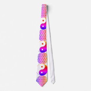 Yin Yang- colourful flower of life  Tie