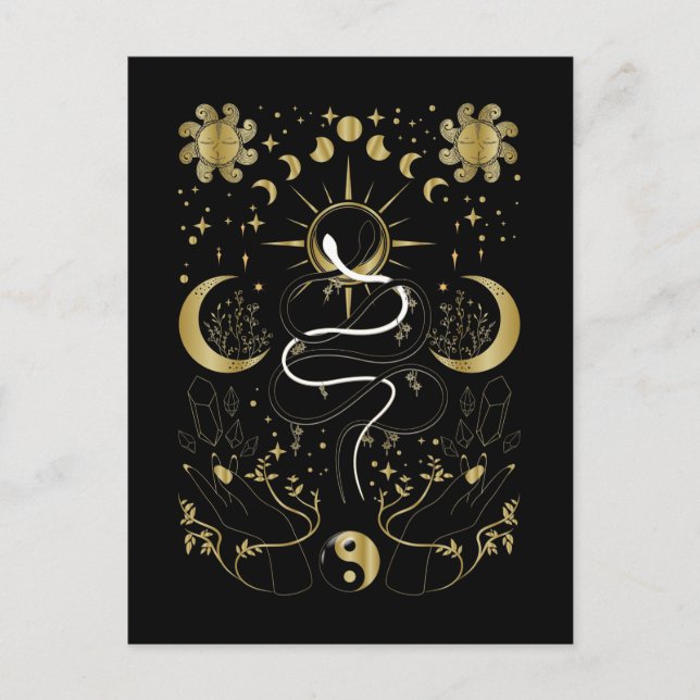 Yin Yang Crescent Moon Sun Celestial Snakes Postcard (Front)