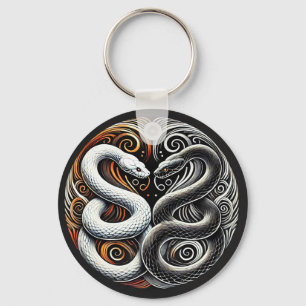 Yin Yang Design Featuring Two Snakes Key Ring