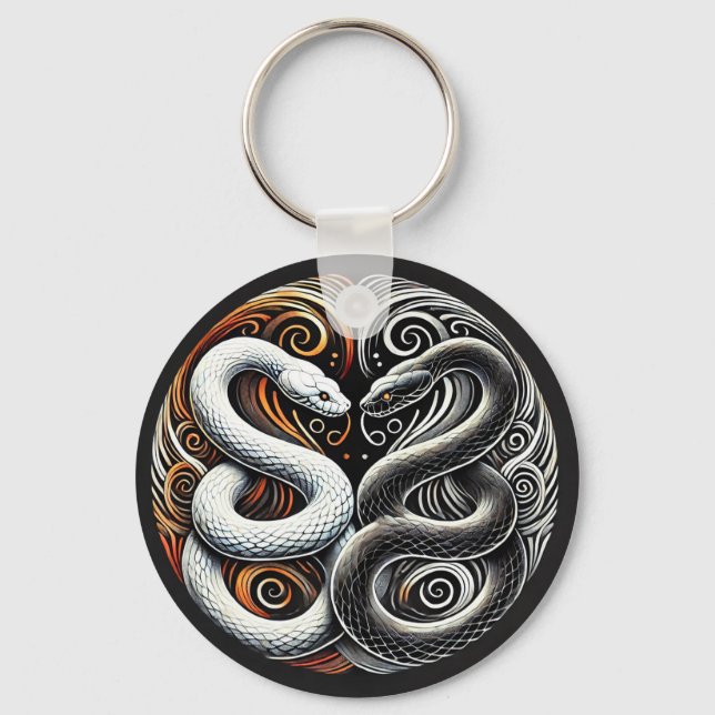Yin Yang Design Featuring Two Snakes Key Ring (Front)