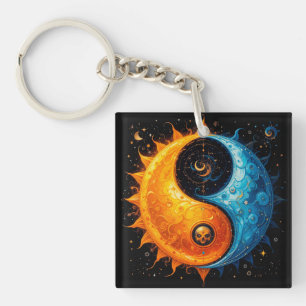 Yin Yang Design Representing Sun and Moon Key Ring