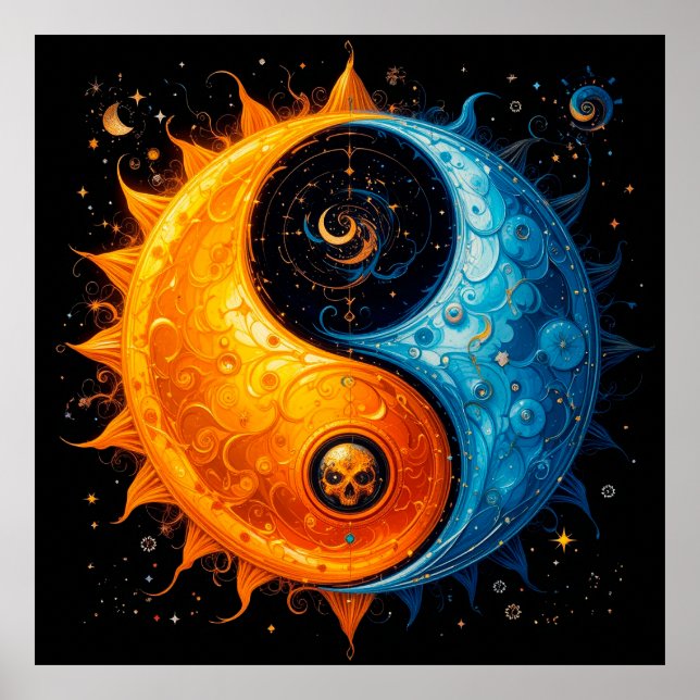 Yin Yang Design Representing Sun and Moon Poster (Front)