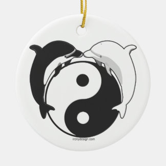 Yin Yang Dolphins Black/White Ceramic Tree Decoration