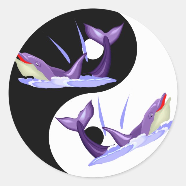 Yin Yang Dolphins Classic Round Sticker (Front)