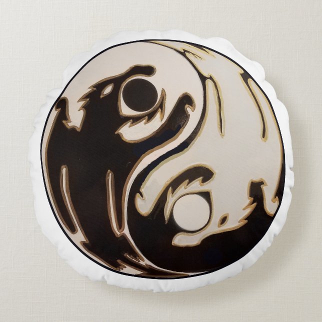 Yin yang Double Dragon Round Cushion (Front)