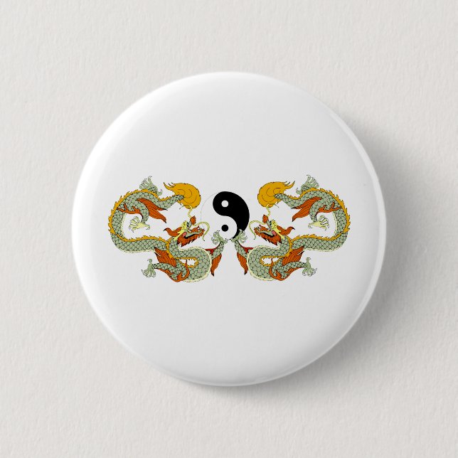 Yin Yang Dragon 6 Cm Round Badge (Front)