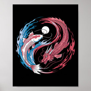 Yin Yang Dragon And Koi Fusion Funny Zen Yoga For Poster