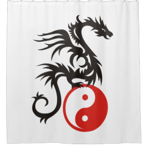Yin & Yang Dragon - black red + your backgr. Shower Curtain